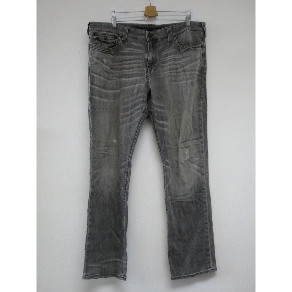True Religion Ricky Jeans Mens 42 Gray Relaxed Fit Flap Pocket Horseshoe Faded